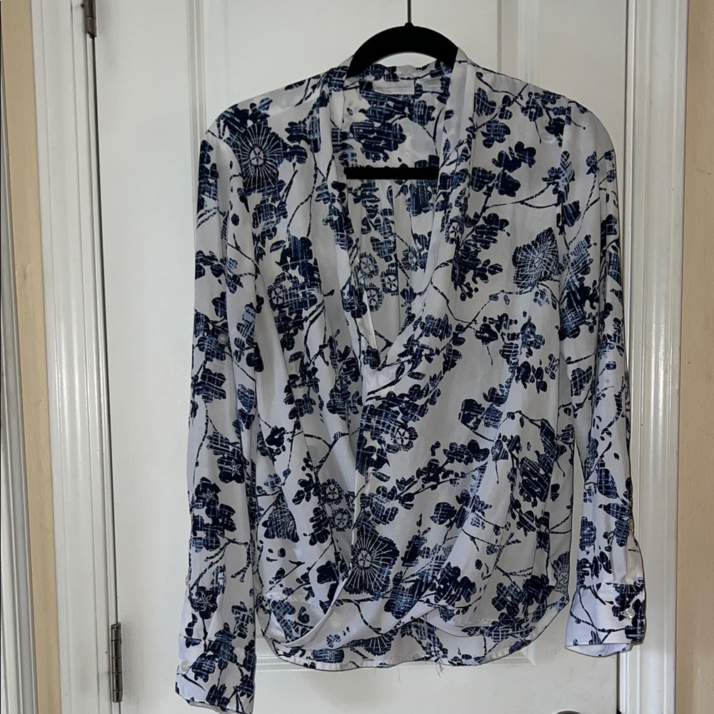 New York & Company Blue and White Floral Blouse